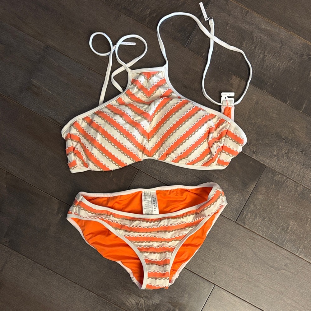 Sea Folly Australia Orange and White Striped Bikini swim set